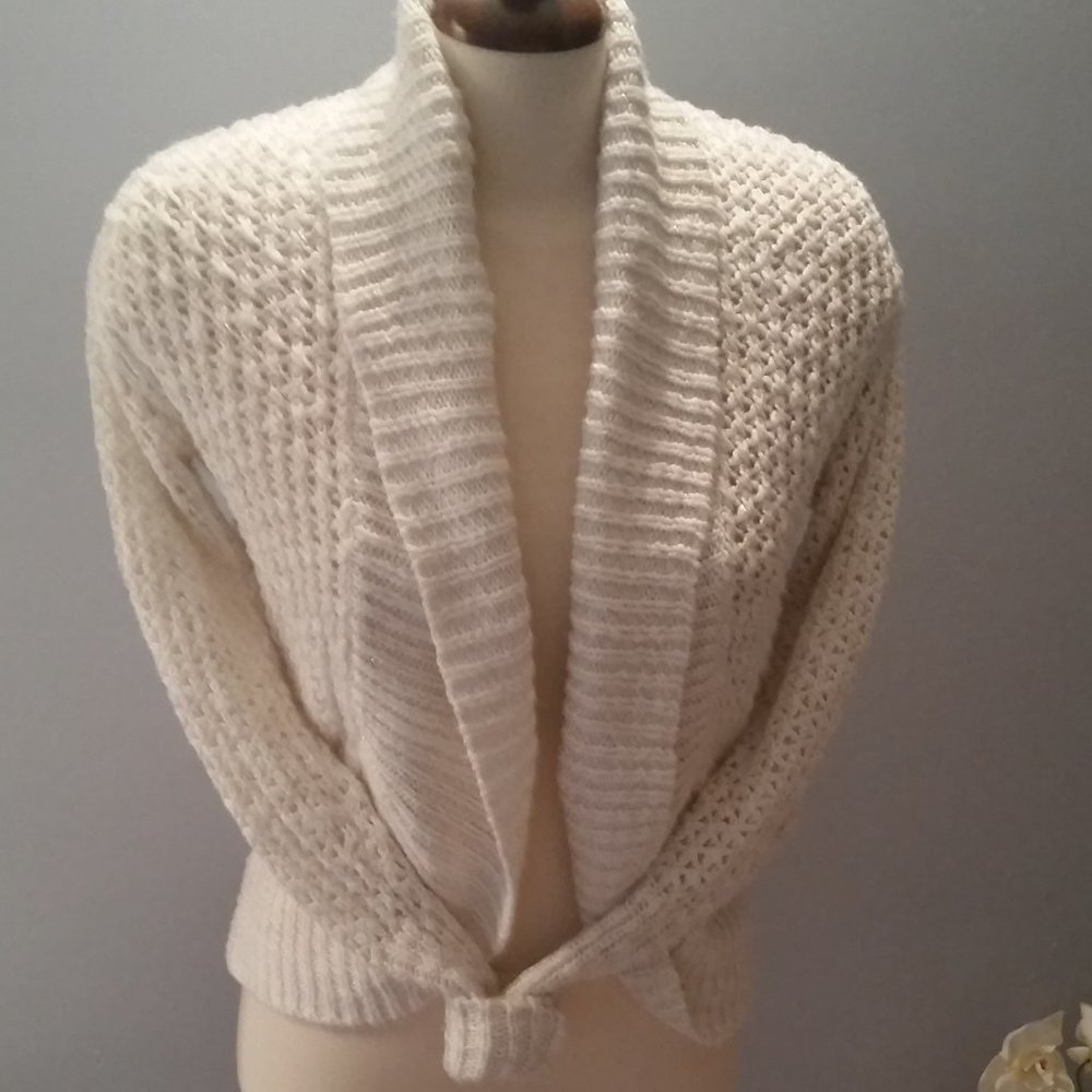 Shawl collar cream with sparkle thread cardigan